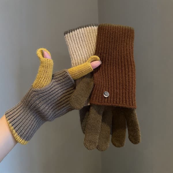 Efterår/vinter patchwork strikhandsker - synlige fingerspidser - udskiftelig længde - touchscreen-understøttelse - varme - kørsel - arbejde - 4-dele