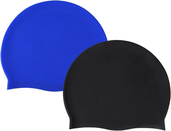 Silikone badehætte - 2-pak unisex badehætter - elastisk, vandtæt badehætte - behagelig, letvægts badehætte - one size (sort-blå)