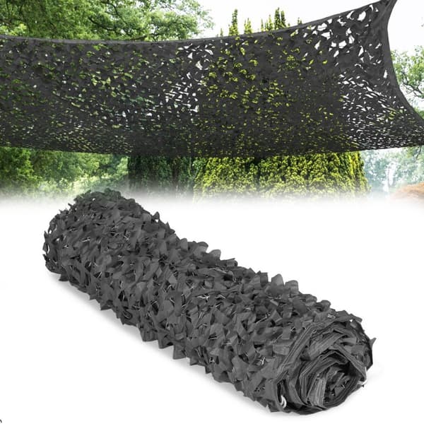 3x4m, rektangulær - solsejl - camouflage design parasol - sort