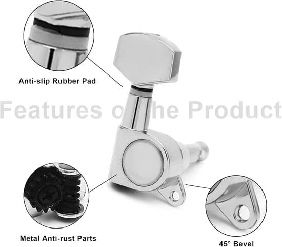 Guitar Tuning Knobs - Guitar Strings Tuning Knobs Tuning Machines - for electric or acoustic guitar (3 left + 3 right) - 6 pieces - Silver