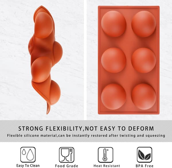 2 store silikoneforme med 6 halvkugleformede hulrum – Non-stick bageform til chokoladebomber, mousse, gelé, budding og søde desserter
