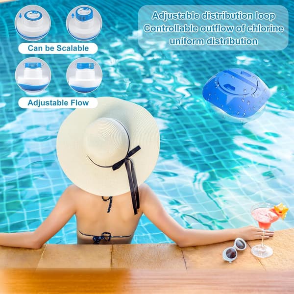Tommer flydende pooldispenser, foldbar flydende klordispenser, flydende diffuser til pools, spabade, vandlande, boblebade og springvand