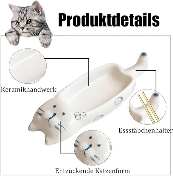 Sæt med 3 keramiske dipskåle med katteformet design, stabelbare til saucer og snacks