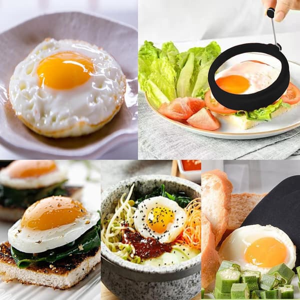 Sorte silikone æggeringe, 4 stk., non-stick belægning