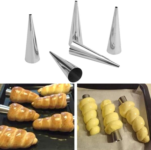 10 forme i rustfrit stål til fløderuller, perfekte til cannoli, croissanter og vafler