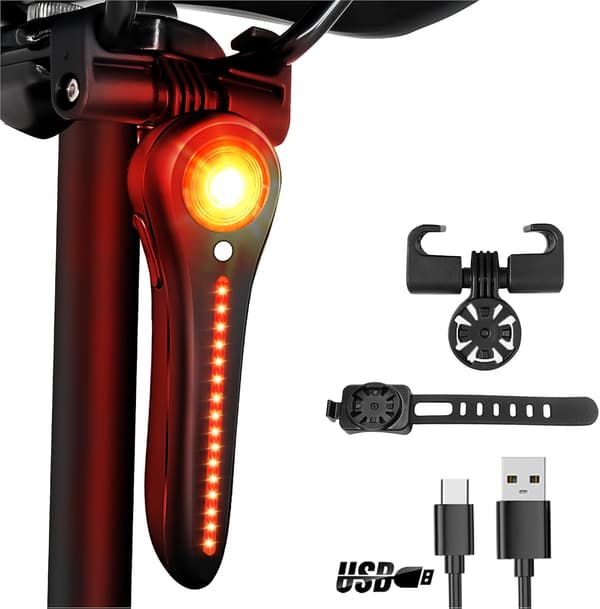 Smart Cykelbaglygte – Bremsesensor – USB-C – IP64 – 5 Tilstande – Til MTB & Racercykler