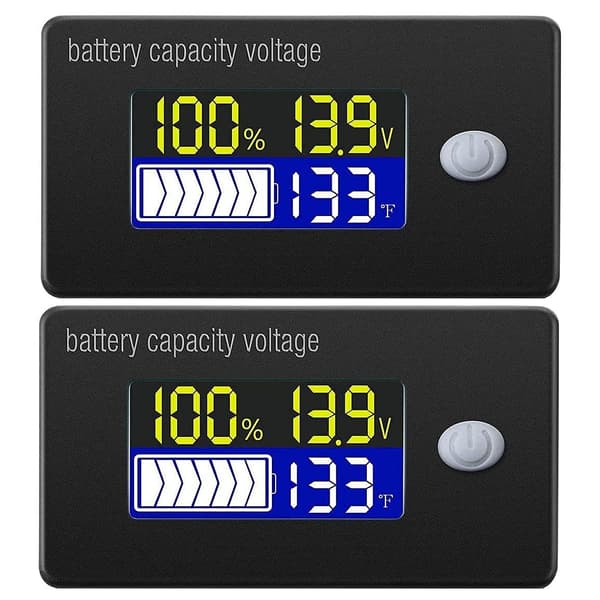 2 st 12V batterikapacitetsindikator LCD-display voltmeter temperaturtestare