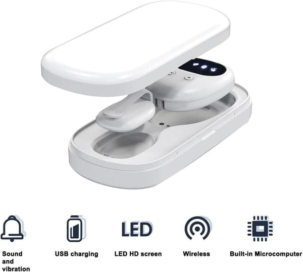 Trådlös sängsiren — stöder USB-C-laddning — volymkontroll — stark vibration — urinlarmfunktion — toalettträning för barn — vit