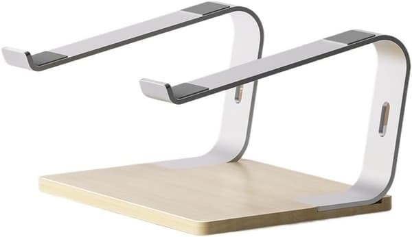 Velegnet til bærbar computerstativ Ergonomisk aluminiums bærbar computerstativ med træbase Tilbehør til bærbar computer (sølv)
