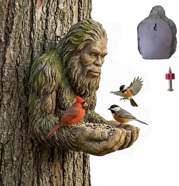 Bigfoot Sasquatch fuglefoderstatue til haven | Træknuser design, havestatue, vildtfoder, harpiksmateriale, unik gave