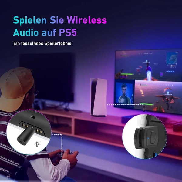 5.0 Bluetooth USB-ljudadapter för PS5/PS4/PC - Bluetooth-dongel, USB Bluetooth-adapter för PC med minimikrofon, Plug & Play