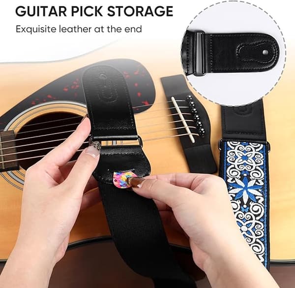 Professionell gitarrrem - Gitarrrem - Justerbar - Broderad - För Bas/El/Akustisk/Klassisk Gitarr