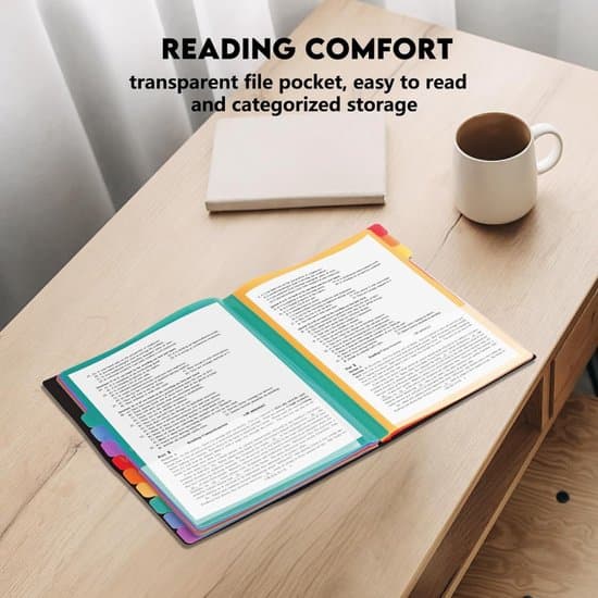 A4 Sorteringsmappe - 12 Rum - A4 Konferencemappe - Arkivmappe med Faner - Rumm mappe - Skrivebordsmappe - Opbevaringsmappe - Sort