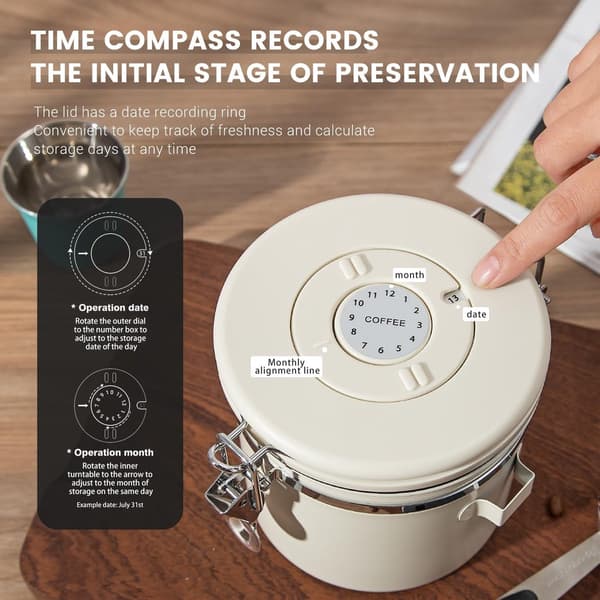 Kaffeopbevaringsbeholder - Med CO2-udløb - 1,2L - Til 500g kaffebønner - Til Kaffe - Kaffebønner - Te - Sukker - .