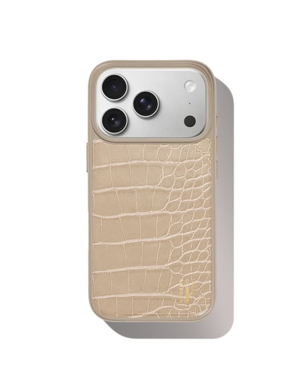 Vegan Leather Case MagSafe iPhone 17 Pro Warm Beige Croco