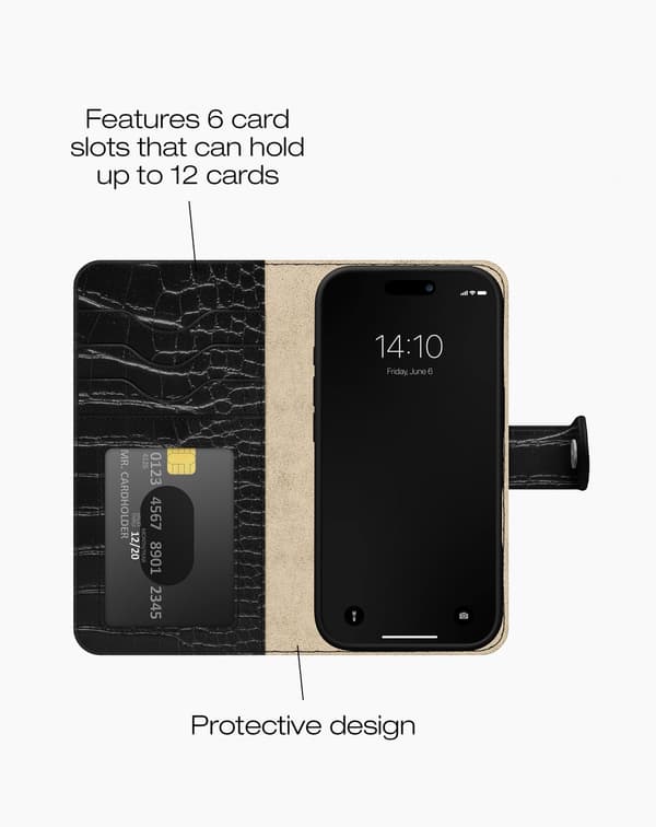 Magnet Wallet+ iPhone 16 Pro Black Croco