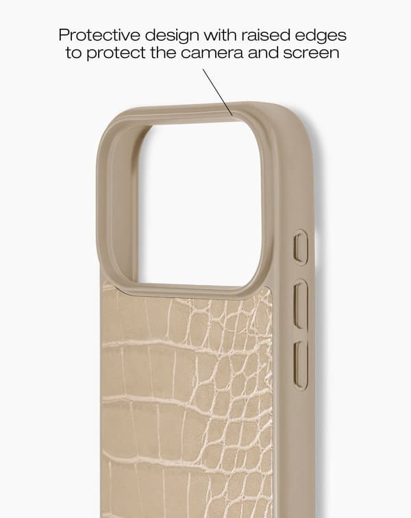 Vegan Leather Case MagSafe iPhone 17 Pro Max Warm Beige Croco