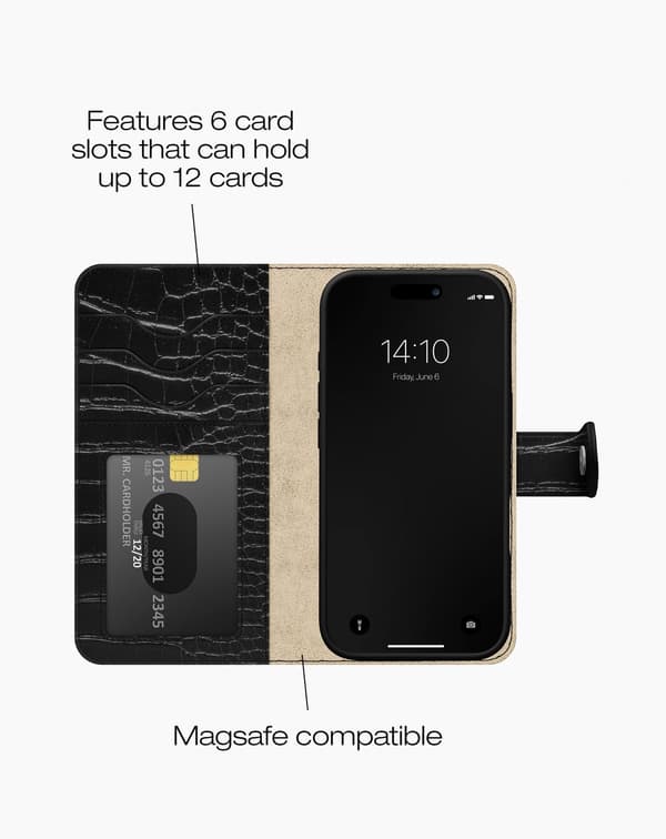 Magnet Wallet+ MagSafe iPhone 16 Black Croco
