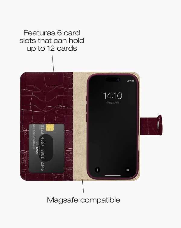 Magnet Wallet+ MagSafe iPhone 16 Pro Max Fine Wine Croco