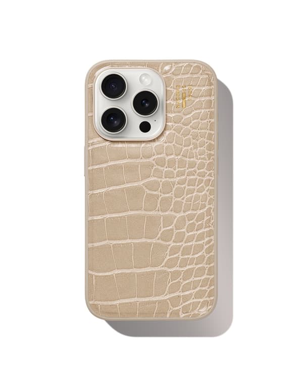 Vegan Leather Case iPhone 15 Pro Warm Beige Croco