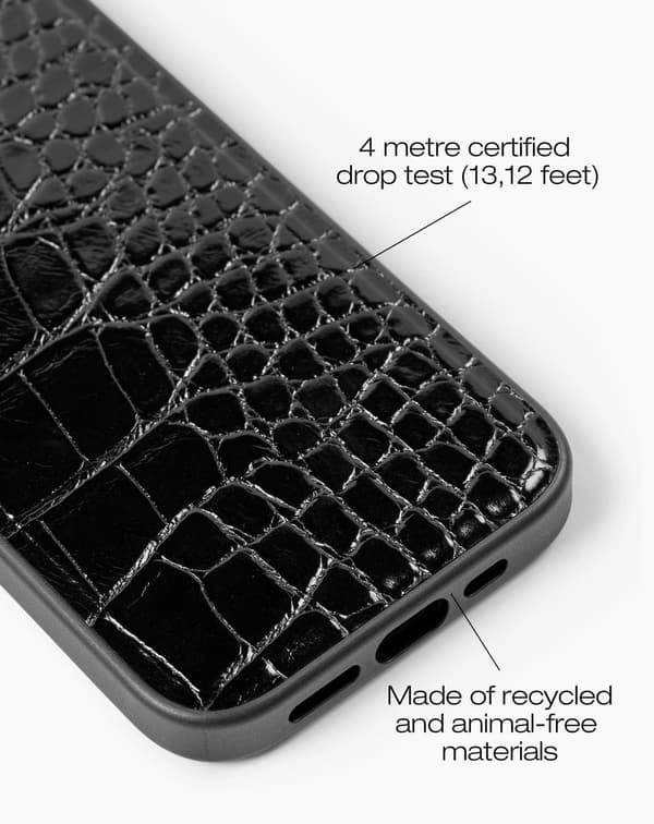 Vegan Leather Case iPhone 15 Pro Black Croco