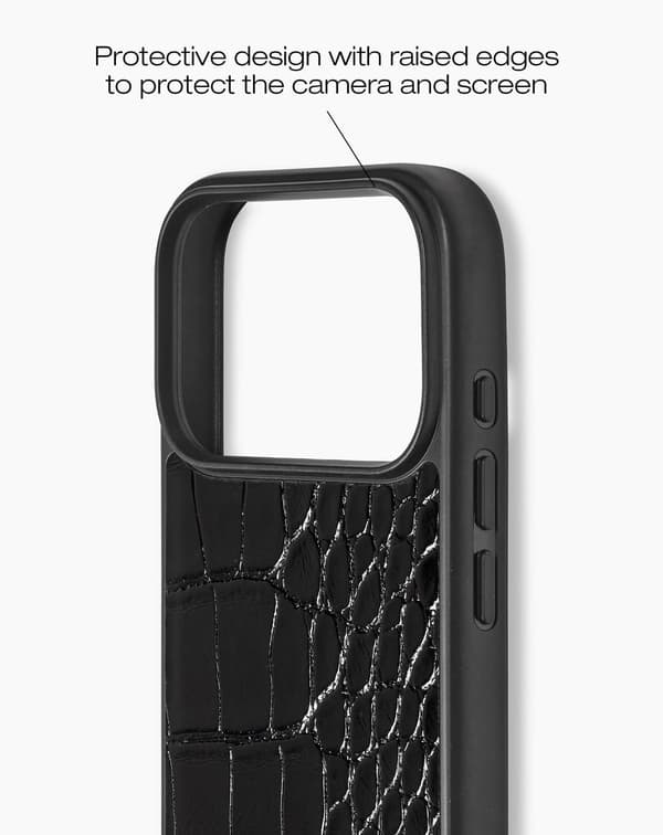 Vegan Leather Case iPhone 17 Pro Black Croco