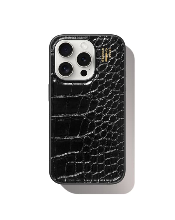 Vegan Leather Case iPhone 15 Pro Black Croco