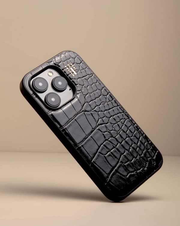 Vegan Leather Case iPhone 16 Pro Black Croco