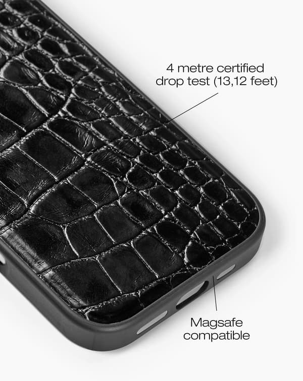 Vegan Leather Case MagSafe iPhone 16 Pro Max Black Croco