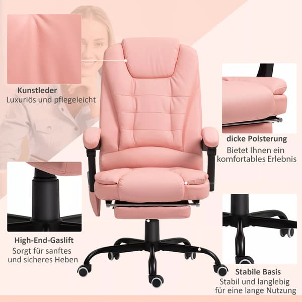 Ergonomisk Kontorstol med Massage, Læderlook, Lyserød