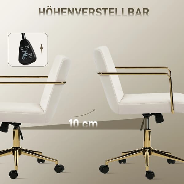 Rullbar Kontorsstol i Sammet, Cremvit/Guld