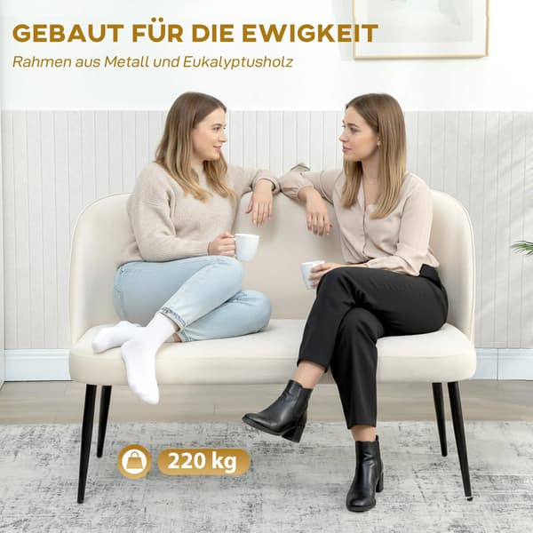 2-sitssoffa i beige sammetstyg med metallstomme, modern design
