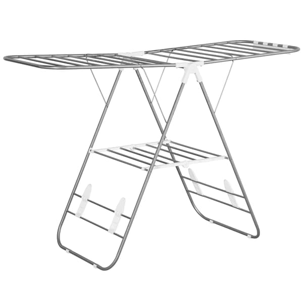 Tørrestativ Foldbart Bambus/PP Sølv+Hvid 146x60,5x98cm