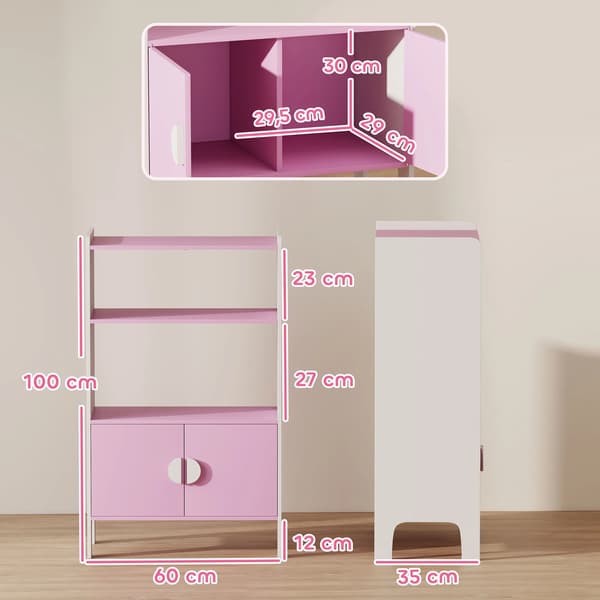 Barnbokhylla med 2 Hyllplan och 2 Skp, MDF, Rosa+Vit