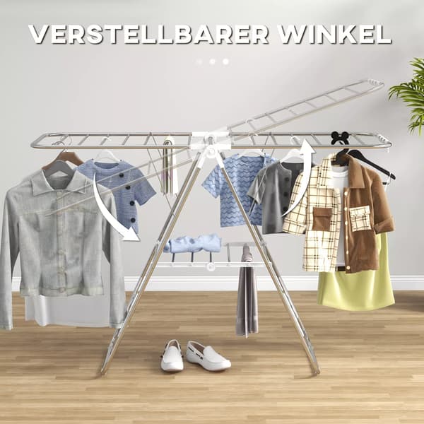 Tørrestativ Foldbart Bambus/PP Sølv+Hvid 146x60,5x98cm