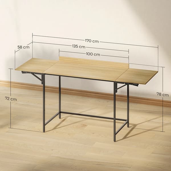 Foldbart Computerskrivebord med 2 Udtræksplader og Metalben – Eg/Sort