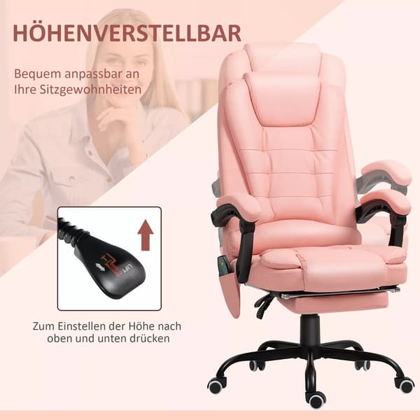 Ergonomisk Kontorstol med Massage, Læderlook, Lyserød
