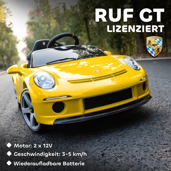 Elektrisk bil til børn RUF GT, fjernstyret, gul