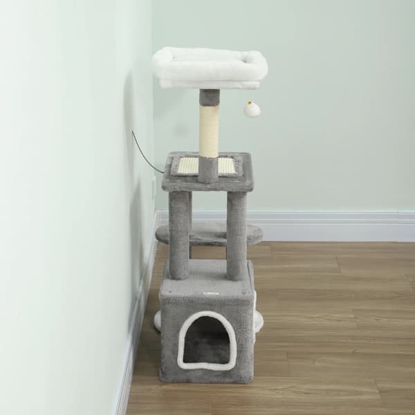 Kradsetårn til katte, 107 cm, med hule, 2 bolde, sisal, grå polyester