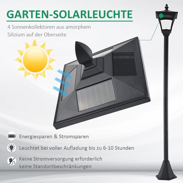 Solcellelampe Havefakkel Rustfrit Stål Sort 18x18x160 cm LED 40 Lumen