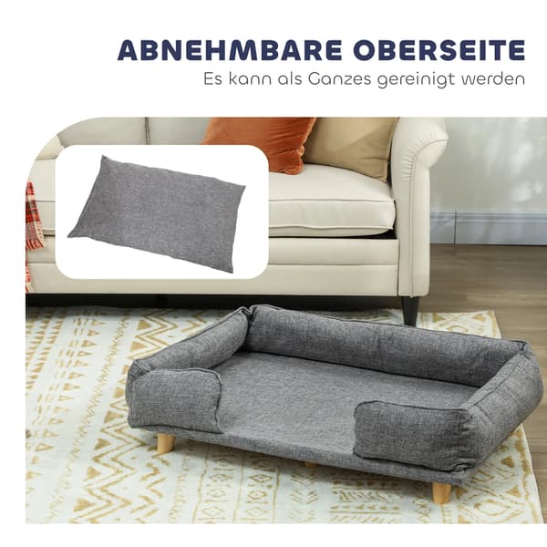 Hundesofa, Mørkegrå Polyester, Vaskbart Betræk, 96 x 66 x 24 cm