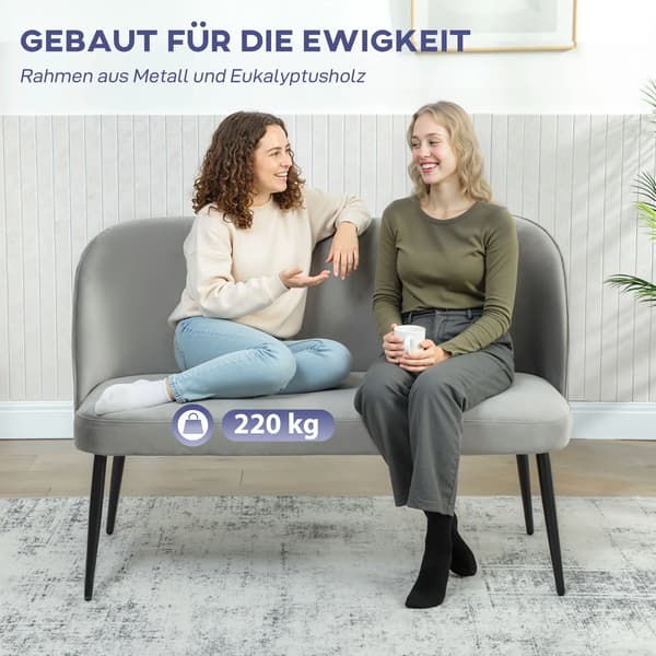 2-sits soffa, grå sammet med metallram, modern design för små utrymmen