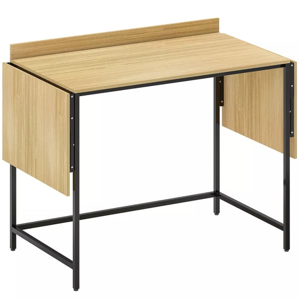 Foldbart Computerskrivebord med 2 Udtræksplader og Metalben – Eg/Sort
