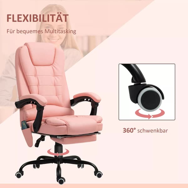 Ergonomisk Kontorstol med Massage, Læderlook, Lyserød
