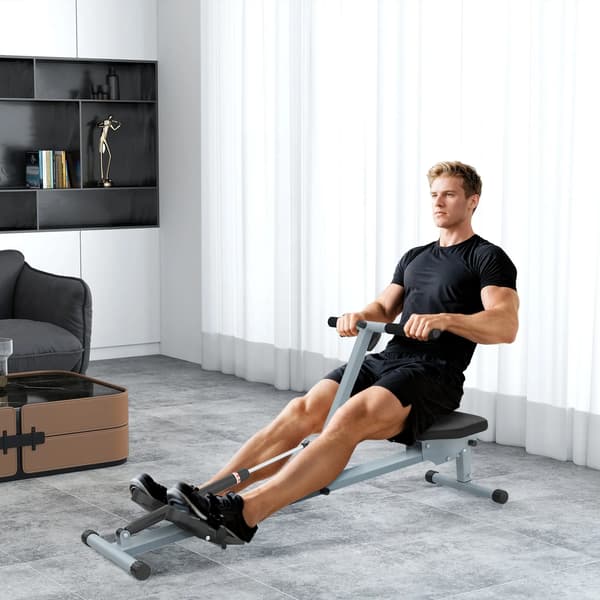 Rømaskine med LCD-display, fitnesstræner, stål+PVC, grå, 130x47,5x67cm