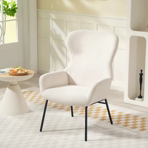 accentstol, wingback-stil, krämvit, polyester
