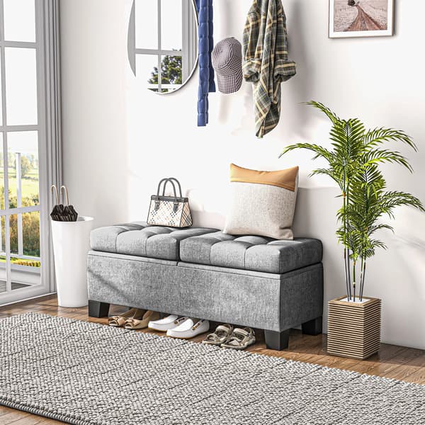 Siddbänk med förvaring, Grå, Polyester, 116x41x47 cm