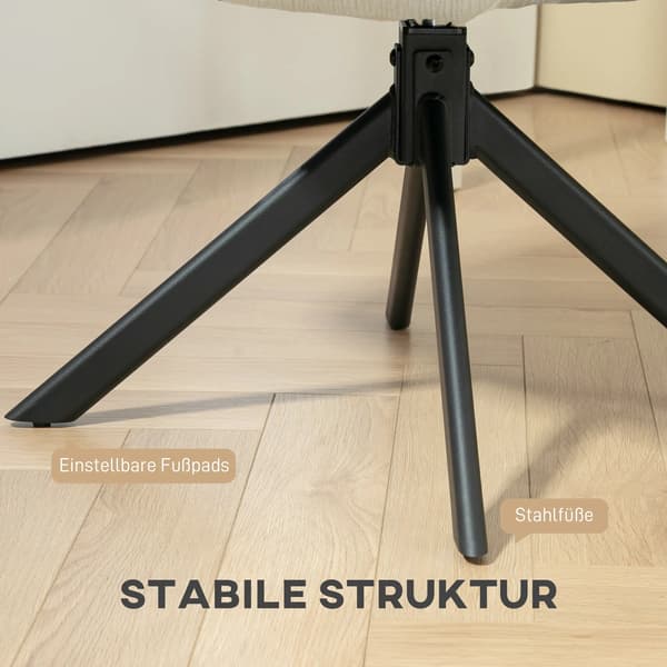 Stoppad fåtölj i cremvit polyester, modern design, vridbar 360°, max 120 kg