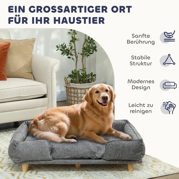 Hundesofa, Mørkegrå Polyester, Vaskbart Betræk, 96 x 66 x 24 cm