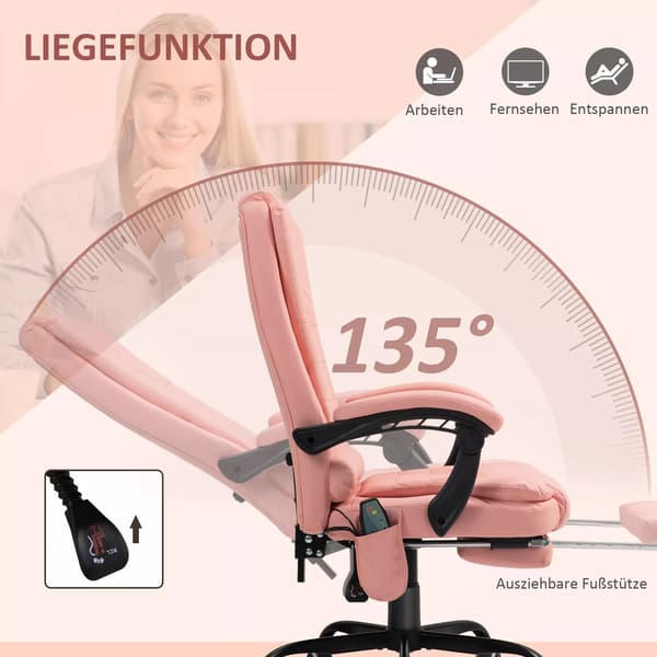 Ergonomisk Kontorstol med Massage, Læderlook, Lyserød